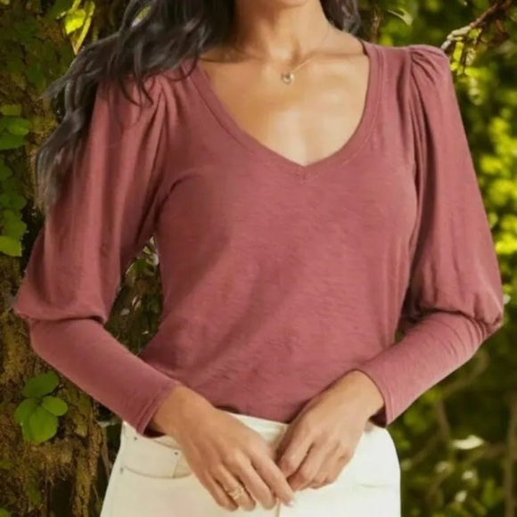 Nation LTD Tops - Anthropologie Nation LTD Emilia Rusted Rose V Neck Drama Puff Sleeve Top Size M